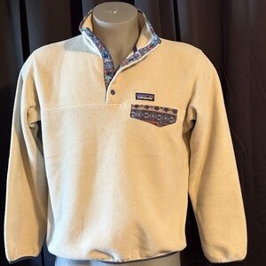 Patagonia Cream Snap-T Fleece with Patterned Navy Trim